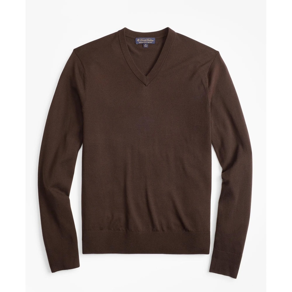 Brooks Brothers‎ Mens Tech Merino Wool V-Neck Sweater Brown Large RN93986